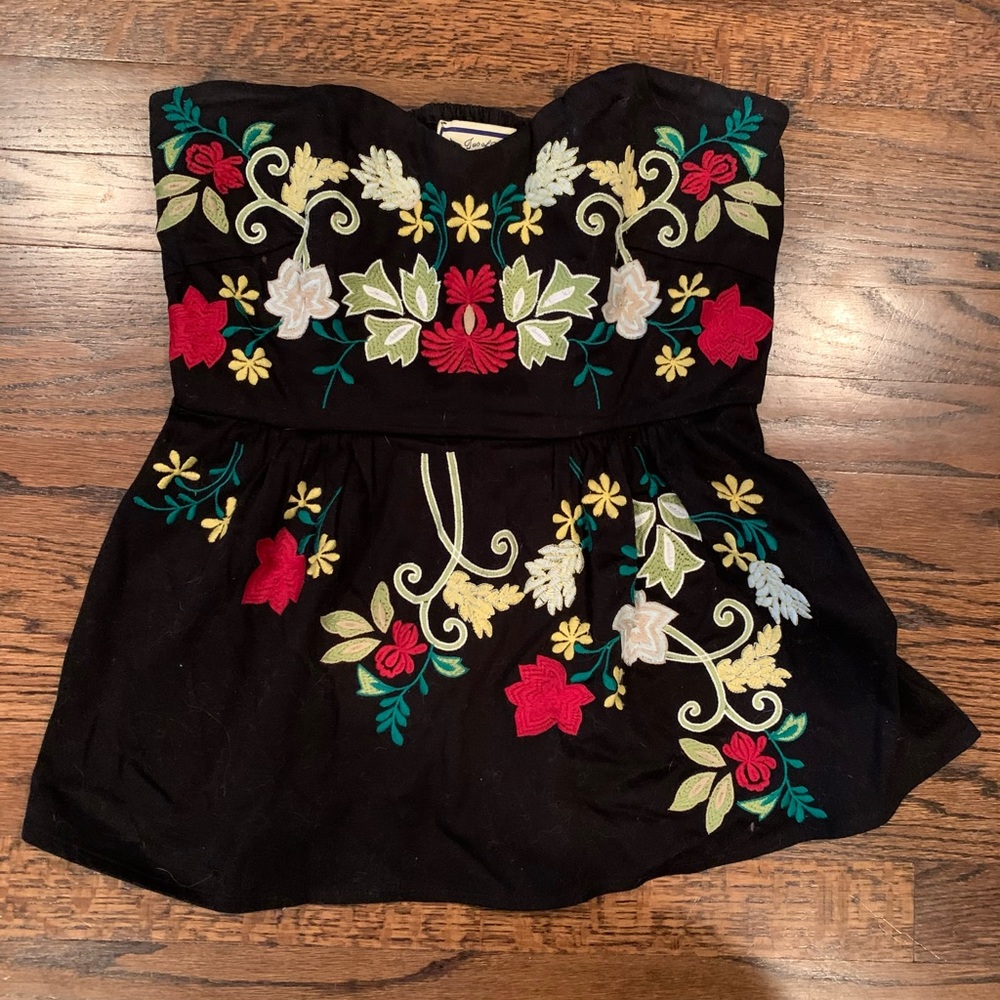 Anthropologie Two Of Us Embroidered Peplum Top